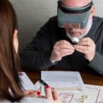 Here, Padraic is examining all the jewellery and watches being left for valuation, to establish exactly what work is required before quoting an exact fee for the appraisal work