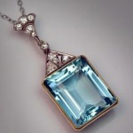 Gaynor has a lot of experience with period jewellery. Here is an Edwardian platinum, aquamarine and diamond pendant.