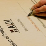 The AIJV membership certificates are created with the care commensurate with the respect the association has for its members. Each employing parchment paper, a professional calligrapher and a red wax seal.