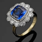 Appraising diamond and gem-set jewelry is a speciality of Heidi's. For example, a fine handmade sapphire and diamond cluster ring.