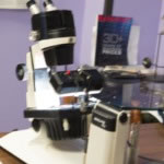 Christine's gemological microscope. This instrument is used to identify gemstones and their treatments and grade diamonds for clarity.